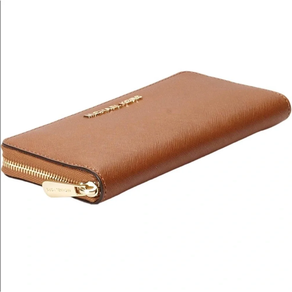 Michael Kors Luggage Brown Jet Set Zip-Around Leather Wallet - Picture 5 of 17